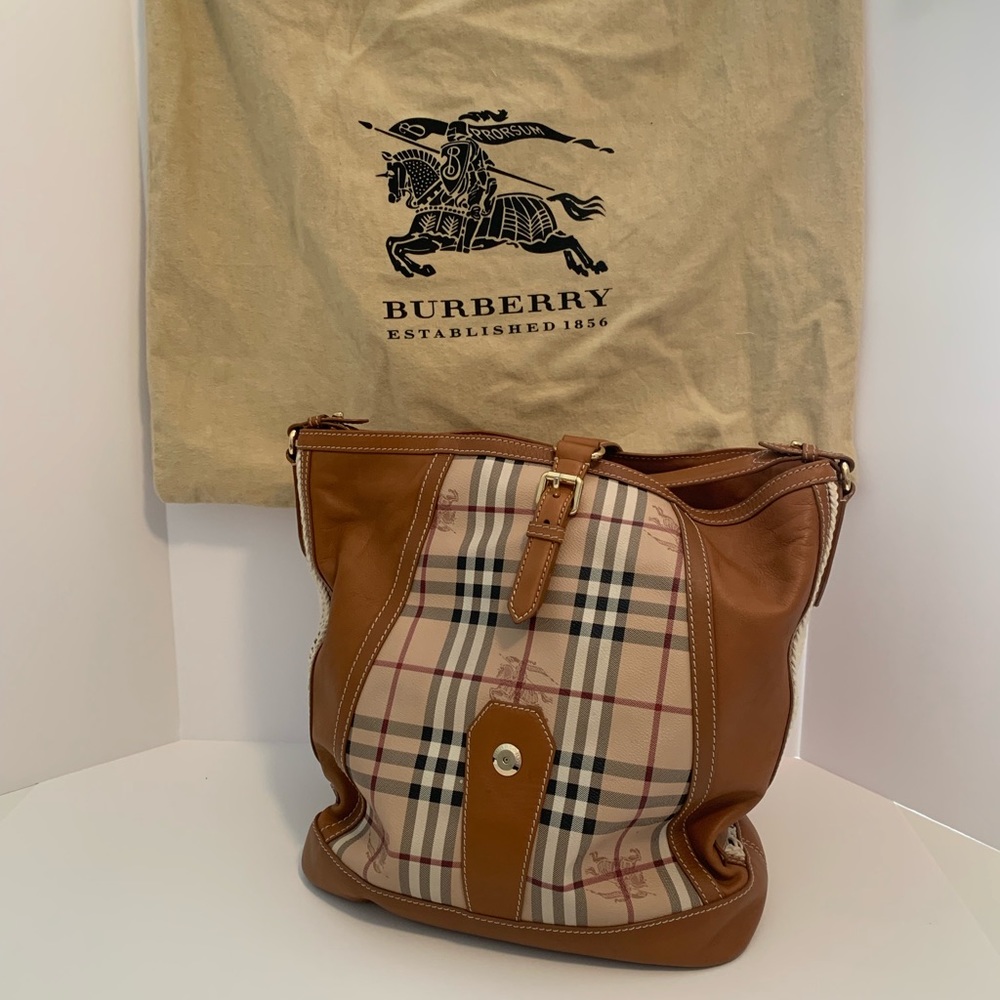 Authentic Burberry Large Bucket bag in the original Burberry check pattern.